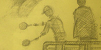 This illustration places the viewer at the end of a large airdock. In the foreground, a man is holding signaling paddles in a configuration intended to convey the presence of crosswinds and alignment to the pilots of an airship in the distance. Below the airship, a train of signal flags is being tossed about in the wind.