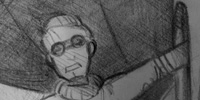 A deck rate leans from the control car of the Umberto Nobile-constructed airship Norge as it makes to land. In his right hand, he grips one of the lines used to tether the ship to the ground, ready to assist with ground operations.