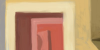 A painting depicting the morning light and color within the artist's kitchen.